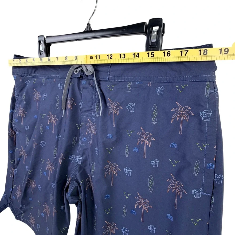TravisMathew Board Shorts Men 36 Blue Palm Surf Beer Beach Tropical Resort 9